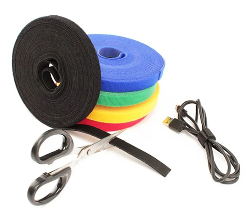 Back to back Reusable Fastening Tape Cable Ties Self Gripping Hook and Loop Roll Management Organizer Straps for Home Office