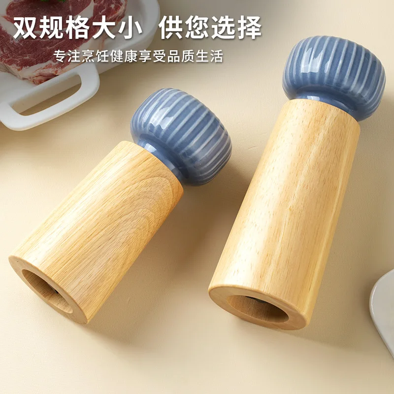 Eco-friendly Hand-operated Wooden Pepper Grinder Convenient Ceramic Seasoningf Jar With Anti-dust Ceramic Lid