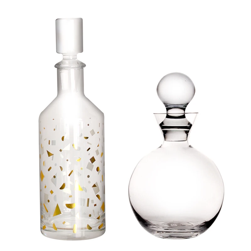 different round shape mini whiskey glass bottle decanter whiskey set