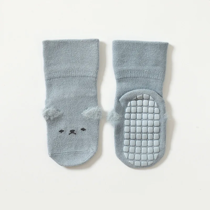 Breathable dotted non-slip grip children floor socks cute cartoon cuffed baby socks mid-tube socks