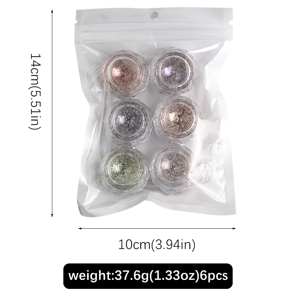 6pcs/set  Crystal Diamond Powder Rainbow Shiny Nail Art Glitter Pigment Holographic Micro Glass Manicure Decoration