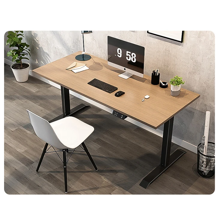 manufacture custom brown two motor hospital sit standing laptop table electric height adjustable lift desk office for work study