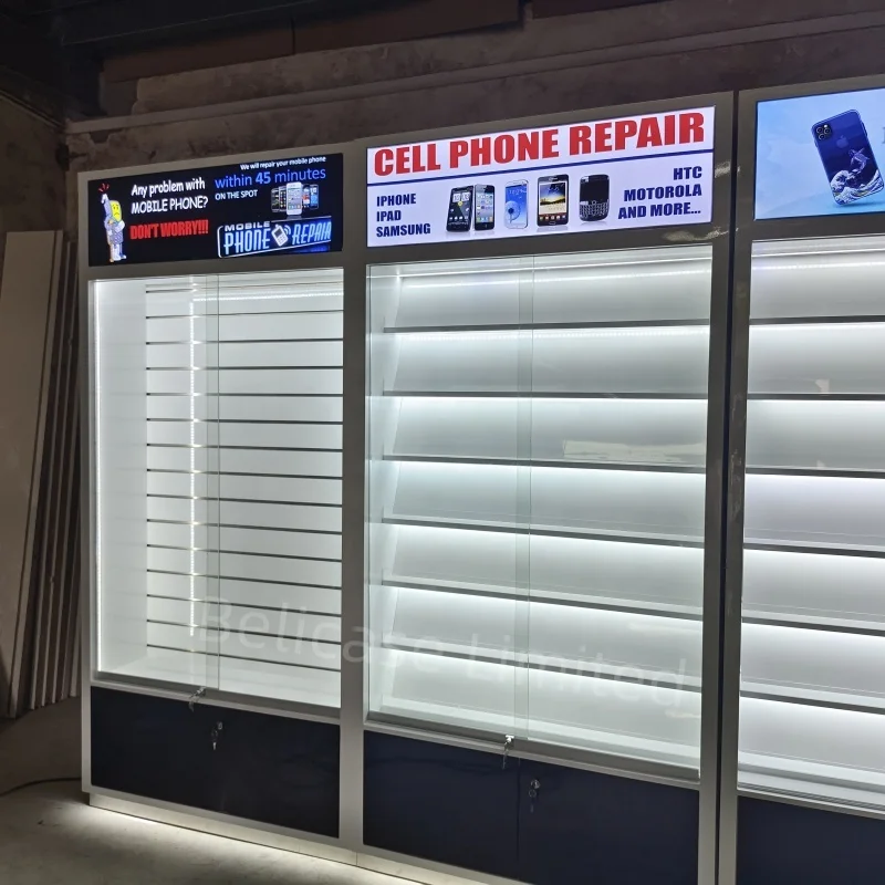 High Quality Mobile Store Repair and Accessories Showcase Fixture Cellphone Accessories Display Cabinet Stand with LED  Light