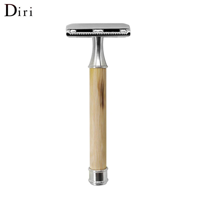 Traditional Safety  Razor Long Natural Bamboo Handle Safety Razor Eco Friendly double blade Zinc alloy Shaving Razor