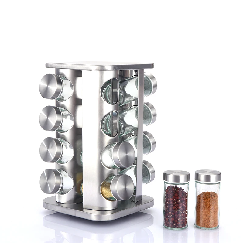 Stainless Steel Rotating Frame Seasoning Bottle Set 16 Seasoning Bottles And Rotating Pepper Pot
