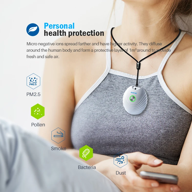 Mini rechargeable outdoor portable air freshener negative ion wearable air purifier necklace