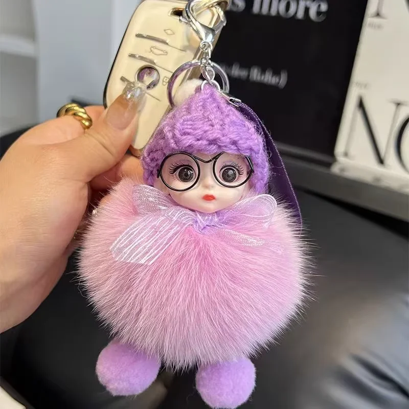 Small Fox Fur Plush Doll with Big Eyes Sleep Pendant for Car Keychain Light Keychain Schoolbag Chic Small Jewelry