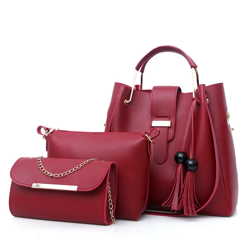 Hot Style 3 Pcs/Set PU Leather Tote Bag Luxury Ladies Bags Suit Women Clutch Shoulder Hand Bag Set
