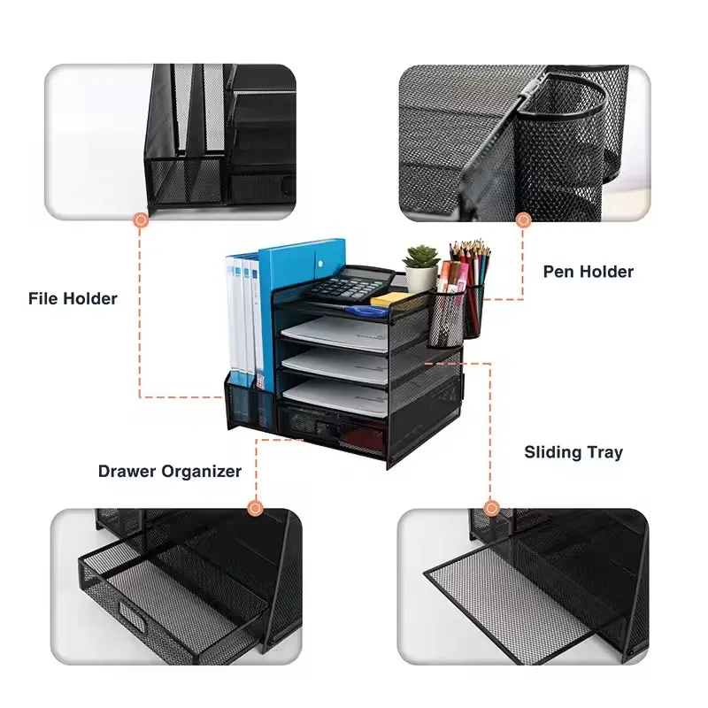 New Product Factory Supplier Mesh Desk Organizer Desk File Organizer Metal Desk Organizer Metal Office Set