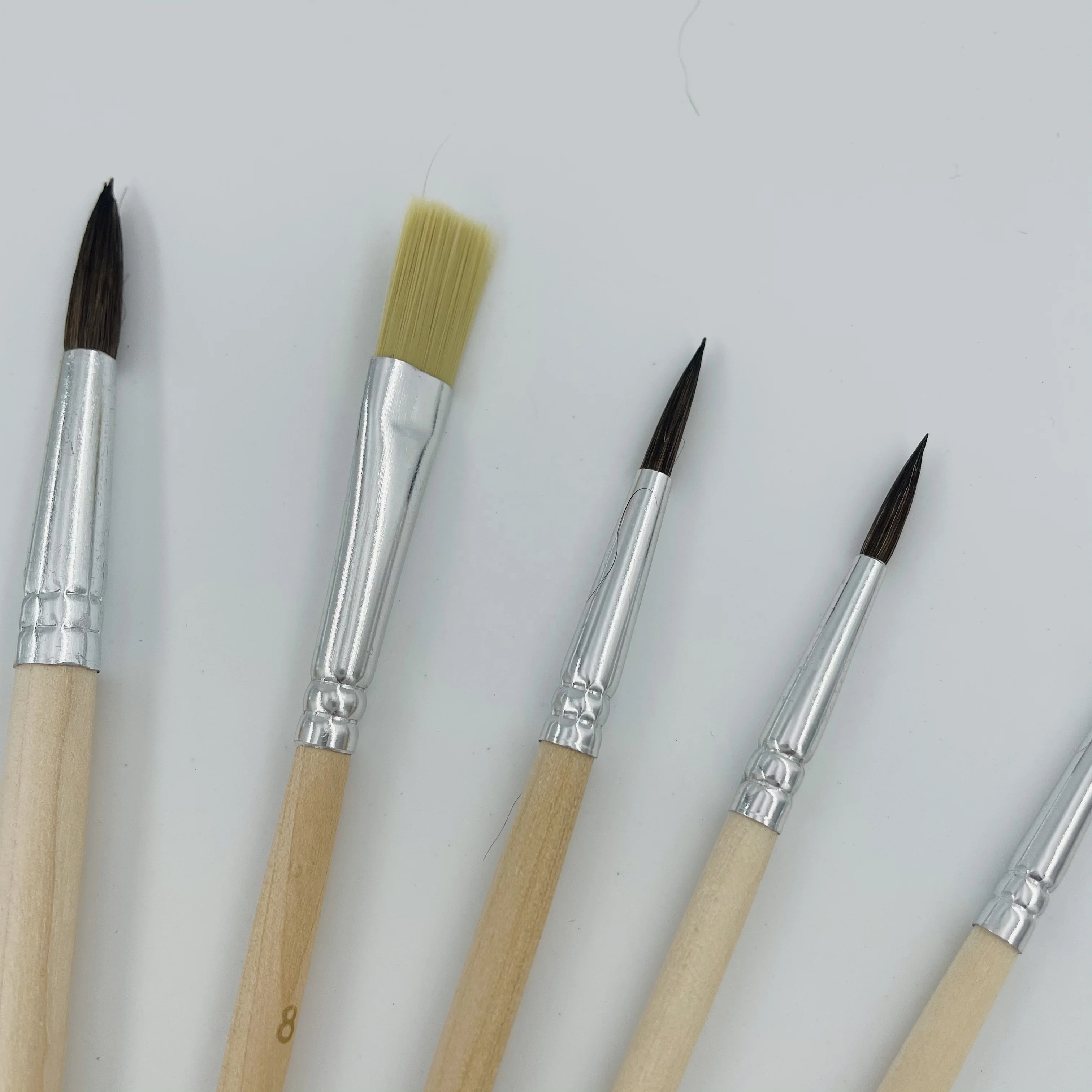 custom logo Amazon hot sale wooden handle aluminum tube pig hog artist brush mixed shape artist paint brush set