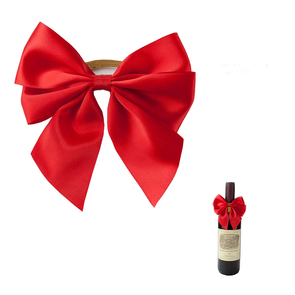 Cheap wholesale wedding decoration with satin butterfly satin ribbon wine bottle bow tie
