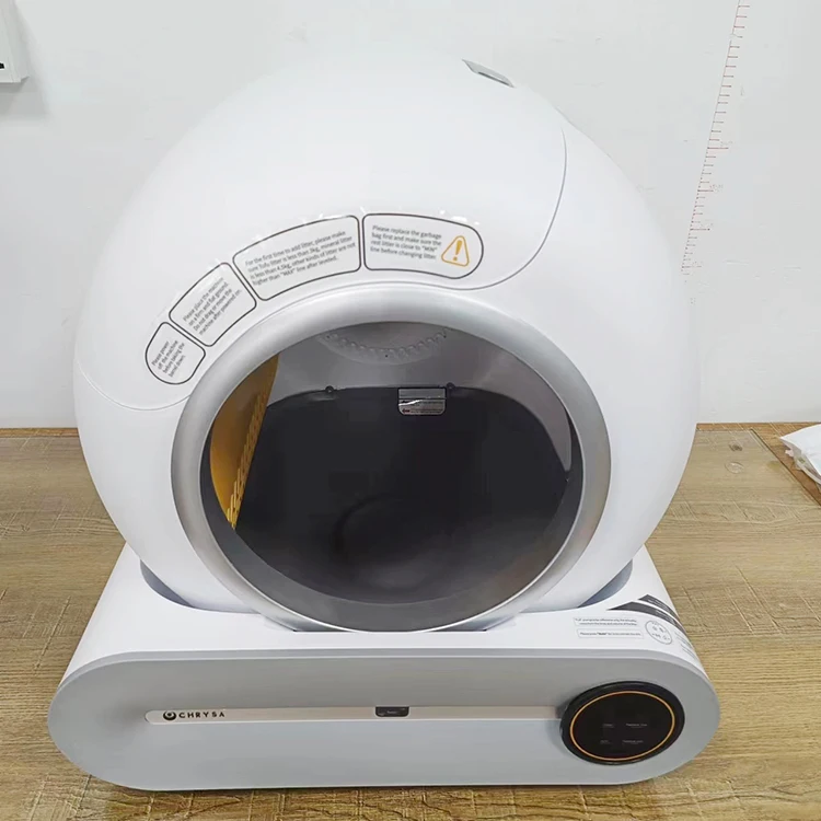 Beige Cat Litter Box with UV Air Cleaner and Anti-Splashing Feature Efficient Durable Plastic Odor Removal Pet Toilet