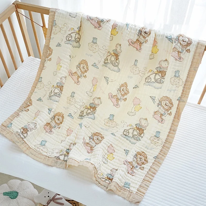 Newborns 6-Layer Pure Cotton Wide Edge Baby Bath Towel Baby Sleeping Blanket