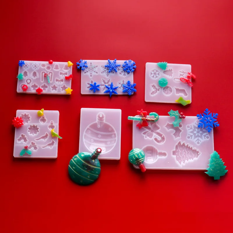 S1013 new christmas decoration tree snowflake resin silicone mold for holiday earrings pendants