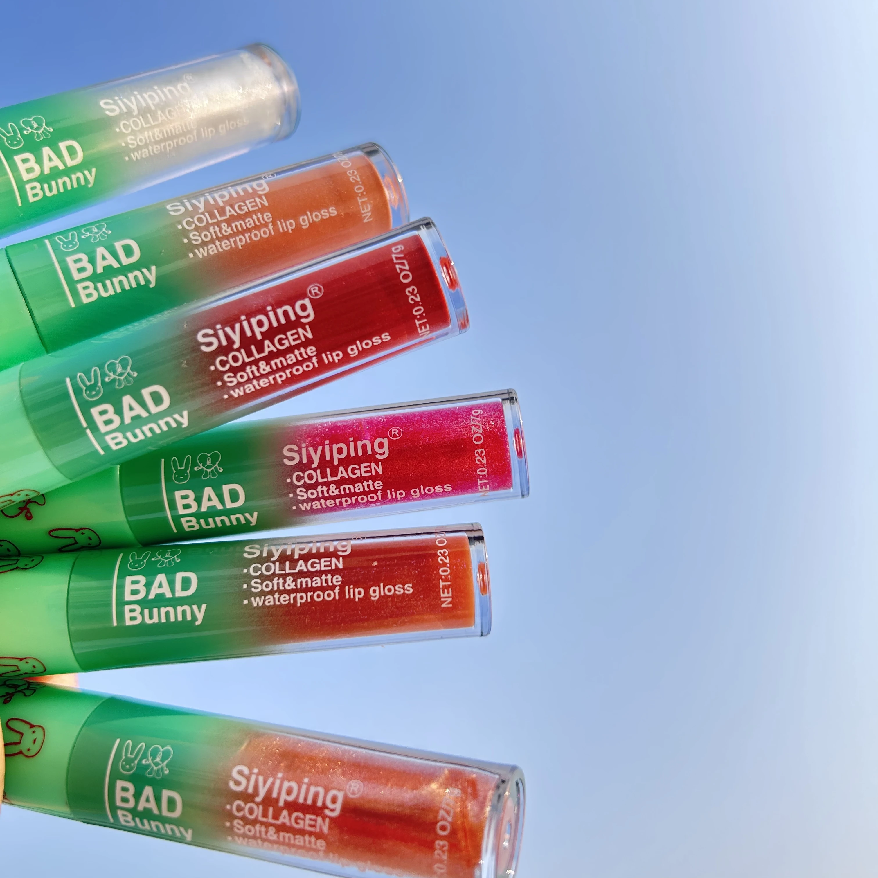 Wholesale 24 pc bad bunny Lip gloss 6 color base Empty lip gloss Tube containers lip gloss packaging Cosmetic Lipstick set