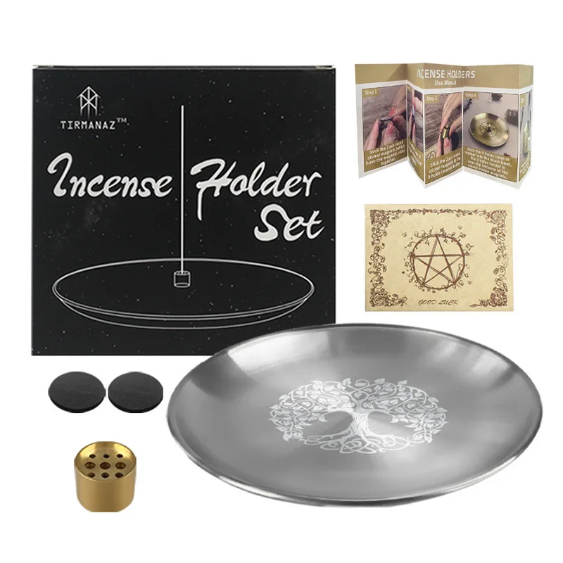 CELION 14cm Life Tree Steel Plate Nine Hole Insert Tray Metal Candlestick Incense Burner Ceremony Crystal Plate Altar Ornament