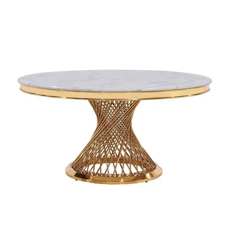 New design Glass round table for wedding and event stainless steel wedding table gold luxury golden dining table
