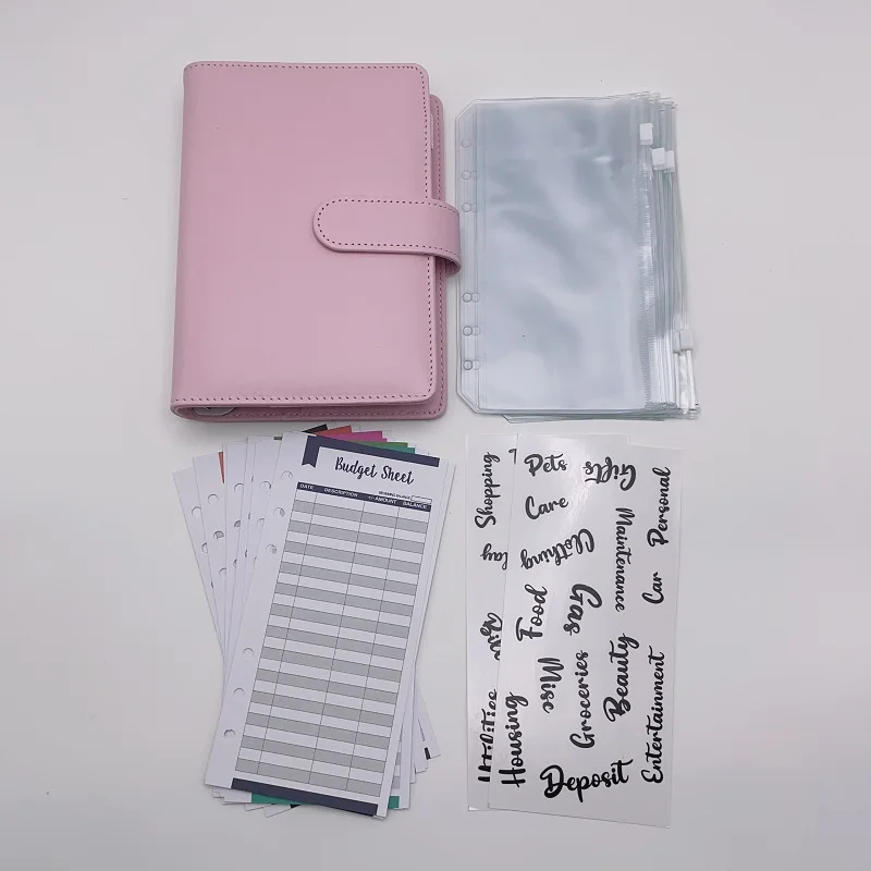 Wholesale plain color planner monthly finance organizer A6 budget binder in english french stickers