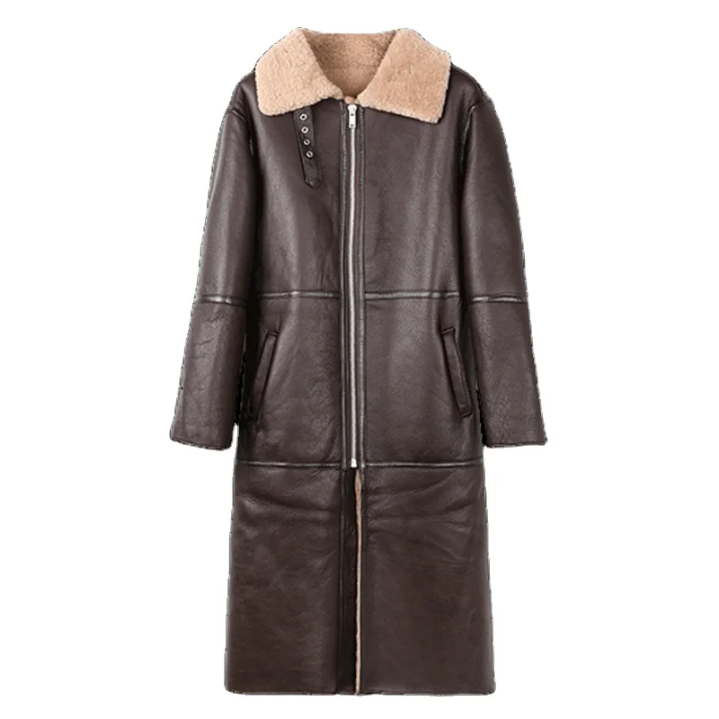 Fleece warm luxury Sheep fur parka patchwork fur coat motorcycle jacket genuine women leather coat leather crop with fur