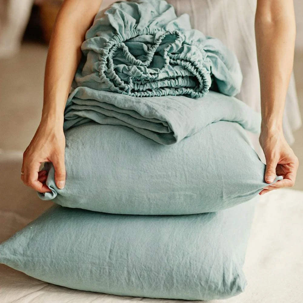 100% Pure French Linen Sheet Set Deep Pocket 4 Pieces Bed SheetsLuxurious