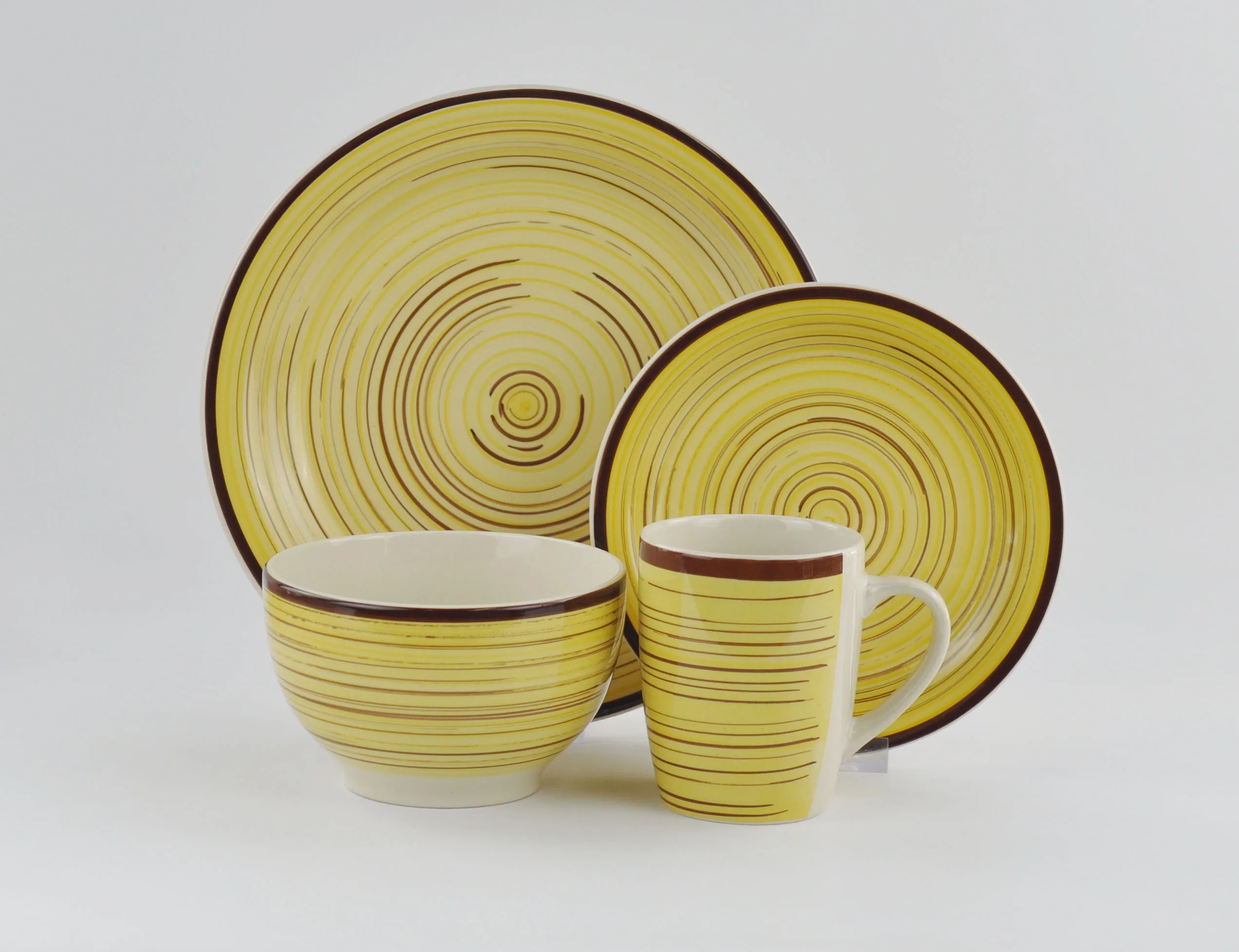 Handpainted Handmade Striped Round 16 pcs Plate Hand painting Dishes Set Crockery Stoneware Dinnerware Tableware Set