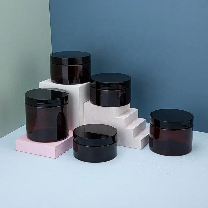 Wholesale cosmetic food packaging 200Ml 300Ml 350Ml 400Ml 500Ml amber pet plastic cosmetic cream jar