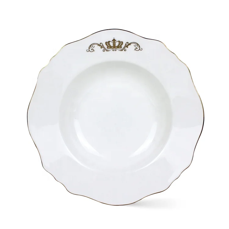 hot selling fine bone china dinner plate custom porcelain white dinner plate with gold rim