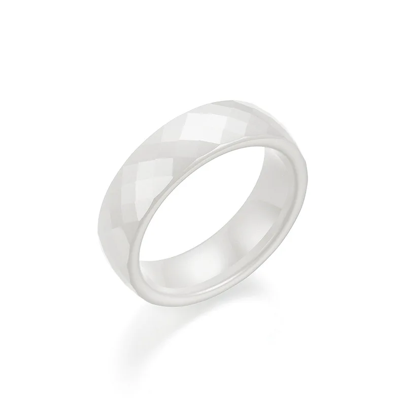 Laodun Statement New Trendy Fashion Diamond Multi Faceted Ring Ceramic White Round Shape Ring for Women