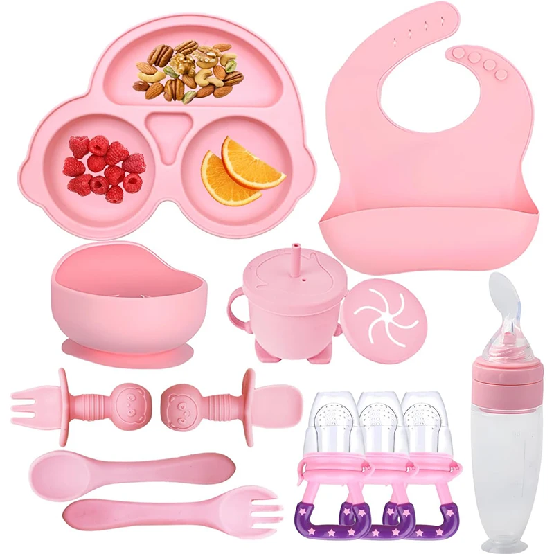 Children Tableware Silicone Baby Suction Bowls Spoon Plates Babies Silicon Food Feeding Set