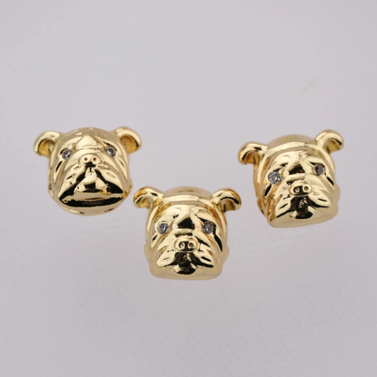 Fashion Custom Logo Animal Charms Micro Insert Zircon Copper Cute Shar Pei Dog Bead Charms Pendants  12pcs/opp Bag Gift 3g