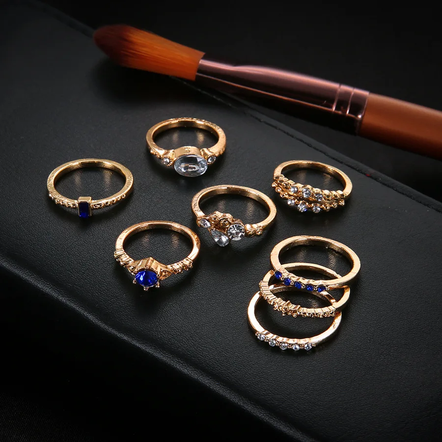 Комплект женских колец 8 шт./компл., ювелирные изделия 2021, модные женские кольца, свадебные украшения, винтажные корейские Соединенные кольца золотого и серебряного цвета