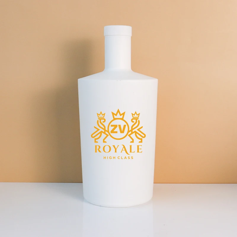 50cl 75cl Matte white  Round Glass Liquor Alcohol Bottle Gin Whisky Vodka Tequila olive oil Baijiu Glass Bottle With Cork Lid