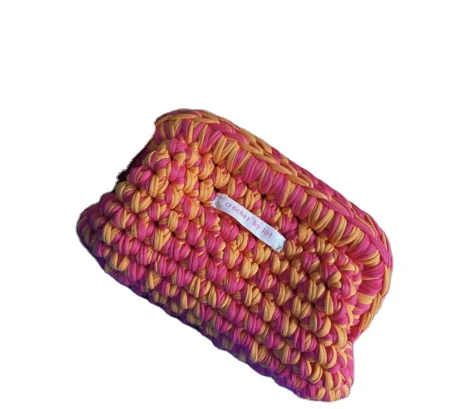 hand made woven knit  Bags For Ladies Cotton Plaid Fabric Crochet Cutch Bag Folded Shopping Bag Rhombus Shape Hand Woven Handbag