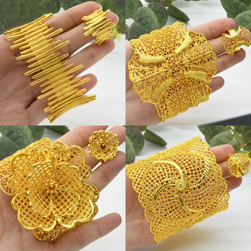 Colorproof Dubai Wedding Jewelry Sets Fashion Bracelet Ring 24K Gold Jewelry Instock Wholesale