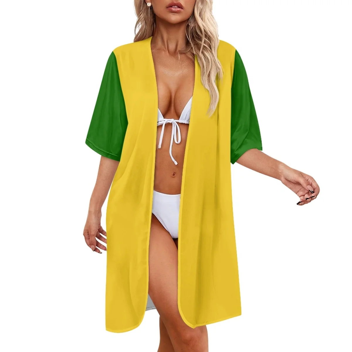 print on custom Sorority logo design half sleeve casual women open front cardigan polynesian tribal plus size kimono cardigan