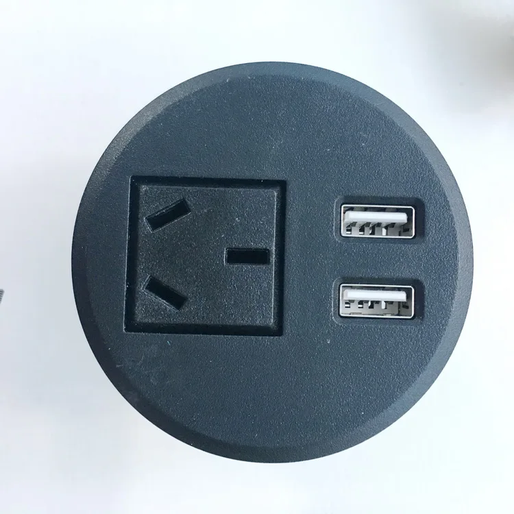 Round AU power grommet outlet socket Australian type plug for office desk with 2 usb outlet round shape tabletop socket