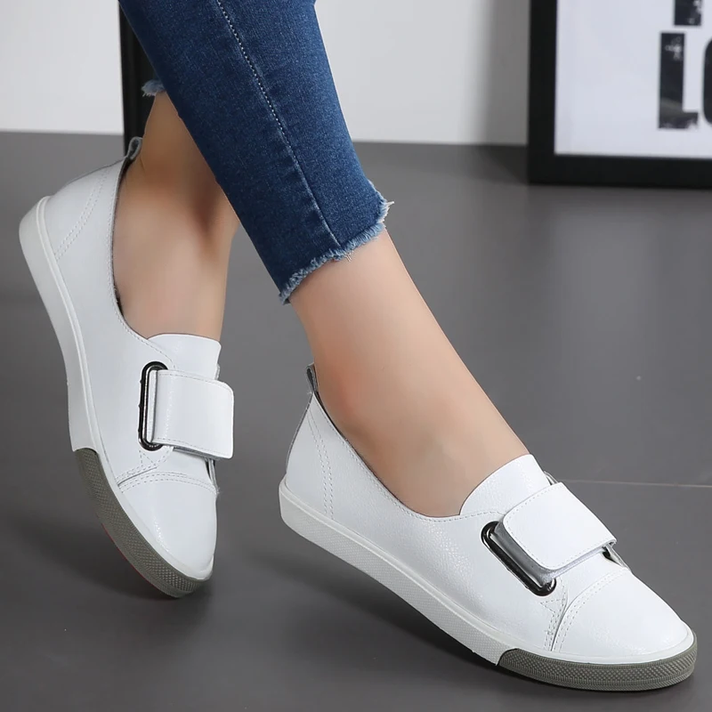 2020 Spring Autumn Women Loafers Flats Lady Slip on White shoes Genuine Leather Moccasins Casual Female Shoes Zapatos De Mujer