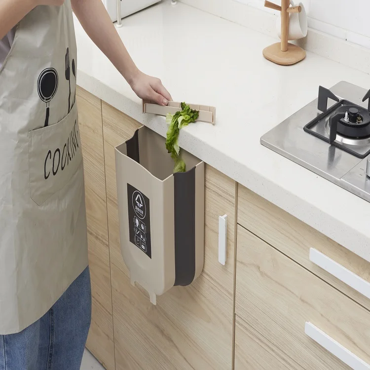 
Folding Small Size Wall Mounted Household Waste Bins Kitchen Plastic Fold Trash Can 