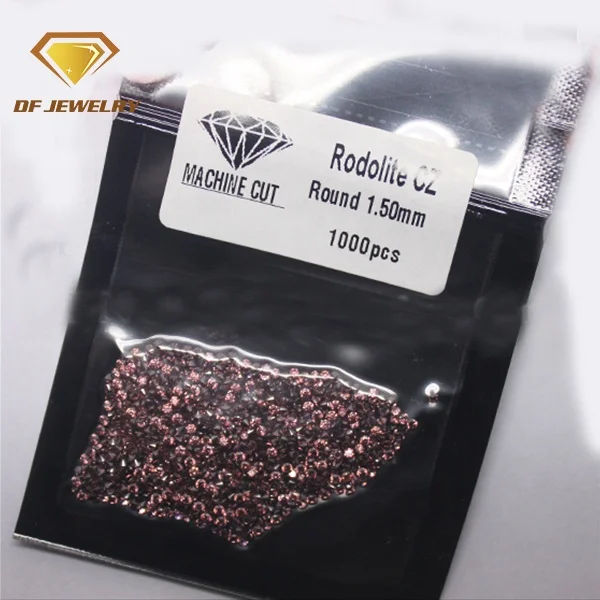 Wuzhou machine cut cz 1.5mm round rodolite cubic zirconia gems