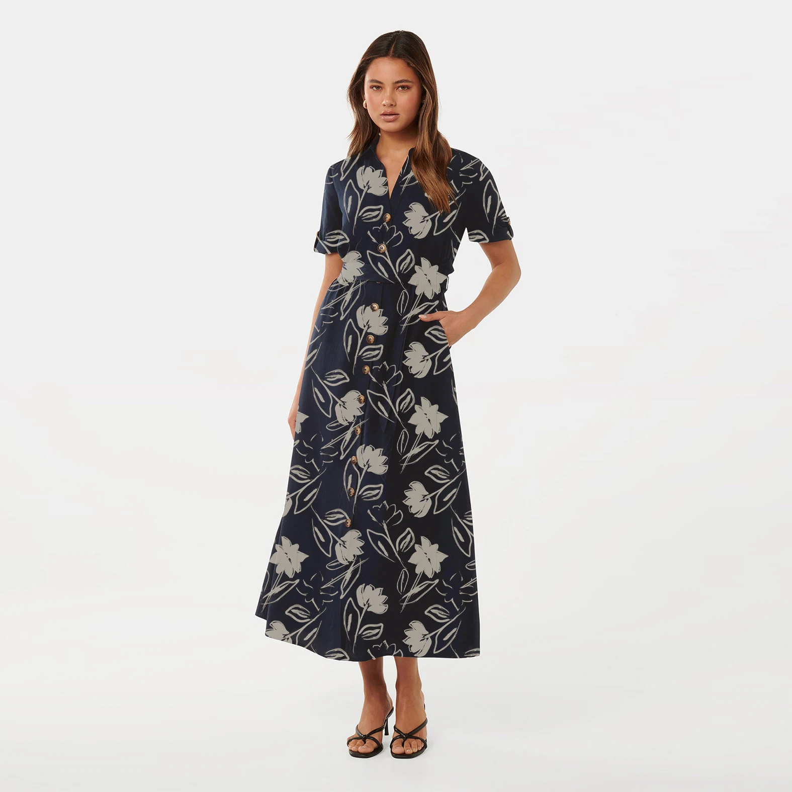 Shirt Dress Custom Linen Cotton Silk Elegant Short Sleeve Button Maxi Summer Midi Shirt Dress