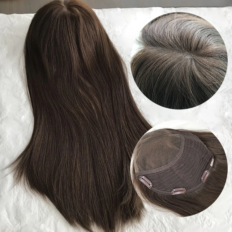 Fast Shipping Stock Hair Topper For Thinning Hair Women Clips In Human Hair Patch Machine Made Base Brown straight Toppers