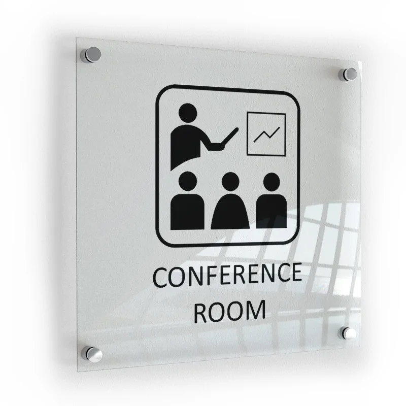 Custom hanging Frosted Tempered Glass interior non-illuminated signage  office guid system wayfinding and directional sign