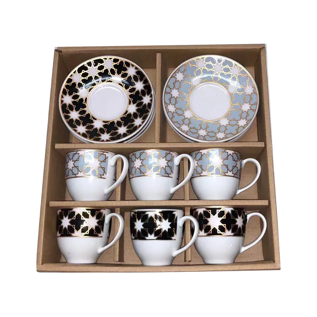 Wholesale 3oz European Flower Style Ceramic Coffee Cup Set of 6 with Saucers
