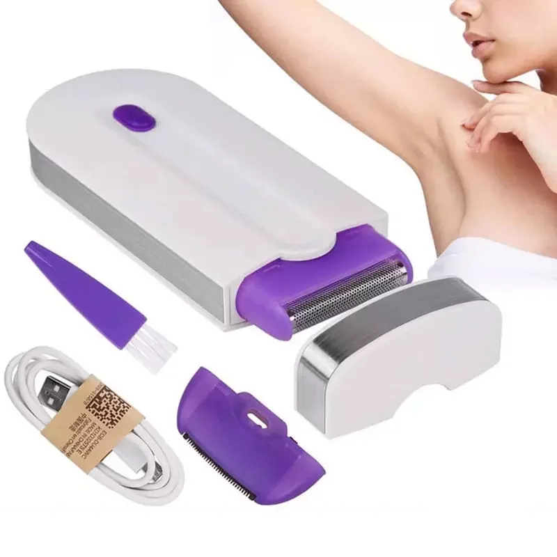 Electric 2 in 1 Lady Hair Trimmer USB Rechargeable Sensor Light Women Hair Remover Painless Shaving Mini Shaver Body Face Razor