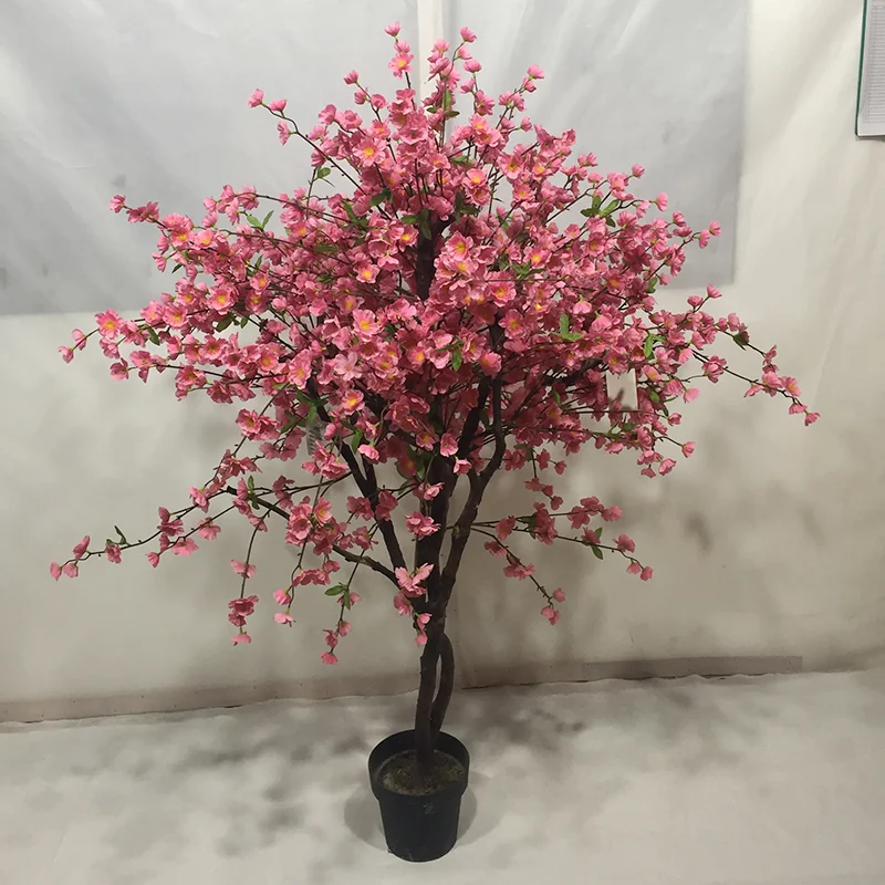 Artificial pink japanese flower cherry blossom fabric bonsai tree for decoration