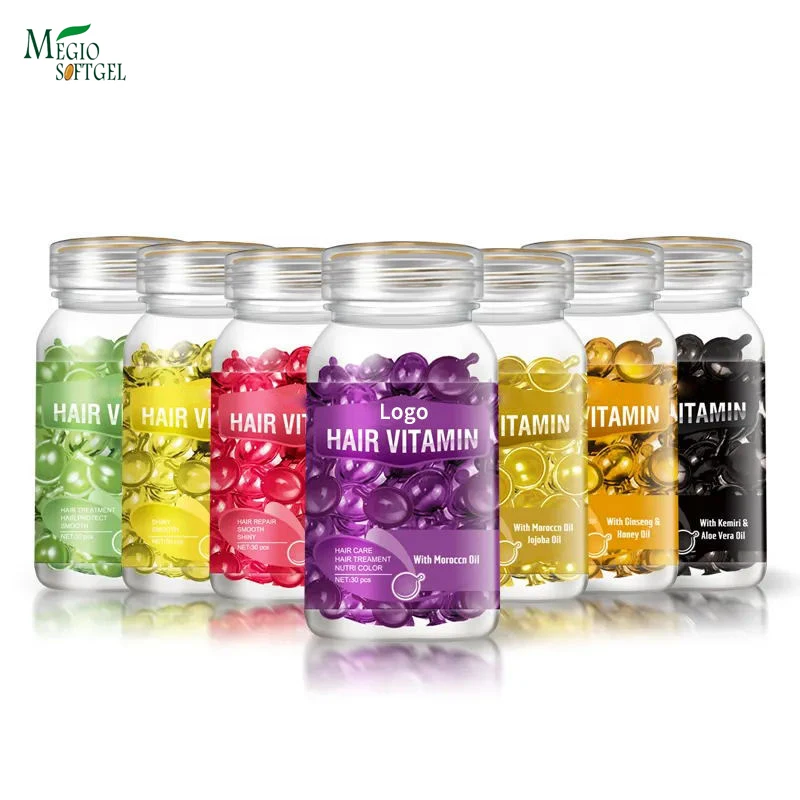 Private Label Organic Hair Care Capsule Repair Hair Damage Hair Treatment Essential Oil Vitamin Moroccan Oil & Keratin Serum