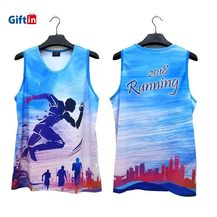 custom design 100% polyester plain Sleeveless shirt heat press blank vests Runner Marathon all over sublimation printed tank top