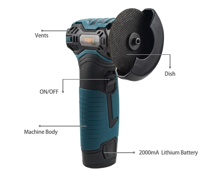 THPT 12V Portable mini cordless chainsaw tools battery stand micro General Grinding and Polishing electric angle grinder