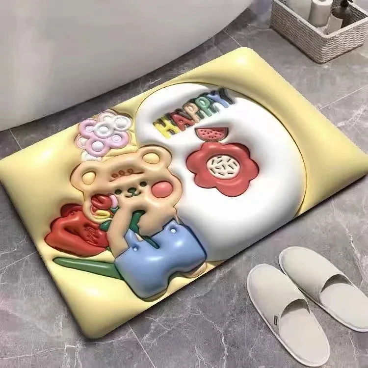 Water Resistant  Cartoon Custom Soft Diatomite Bath Rug Diatomaceous Earth Diatom Mud Absorbent Bathroom Mat Floor Carpet