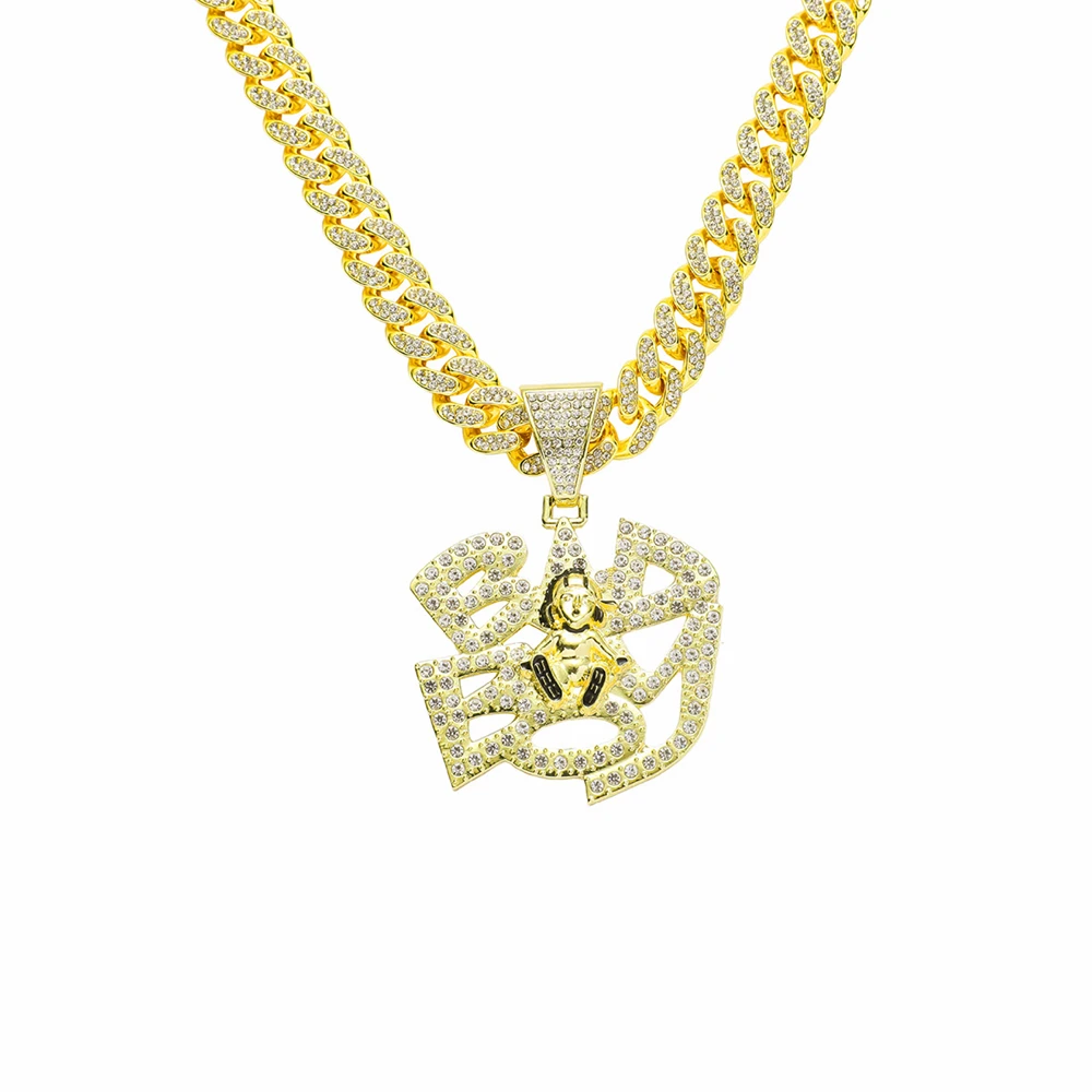 2023 Hip Hop Cool Alphabet Geometric Pendant Personalized Cuban Chain Accessories